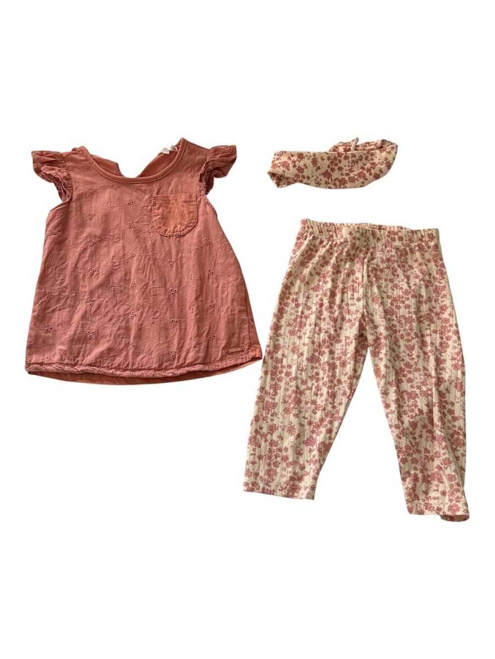 Tahari Girl Size 5 3-Piece Outfit Set Top Floral Capris & Matching Headband